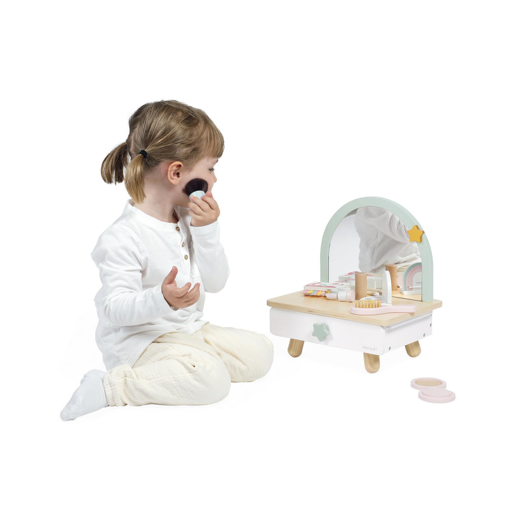 Janod Unicorn Dressing Table - Wooden Vanity with 7 Accessories