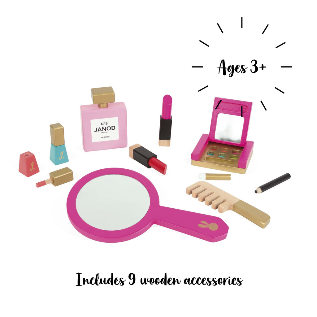 Janod Little Miss Vanity Case - 9-piece Pretend Play Beauty Kit
