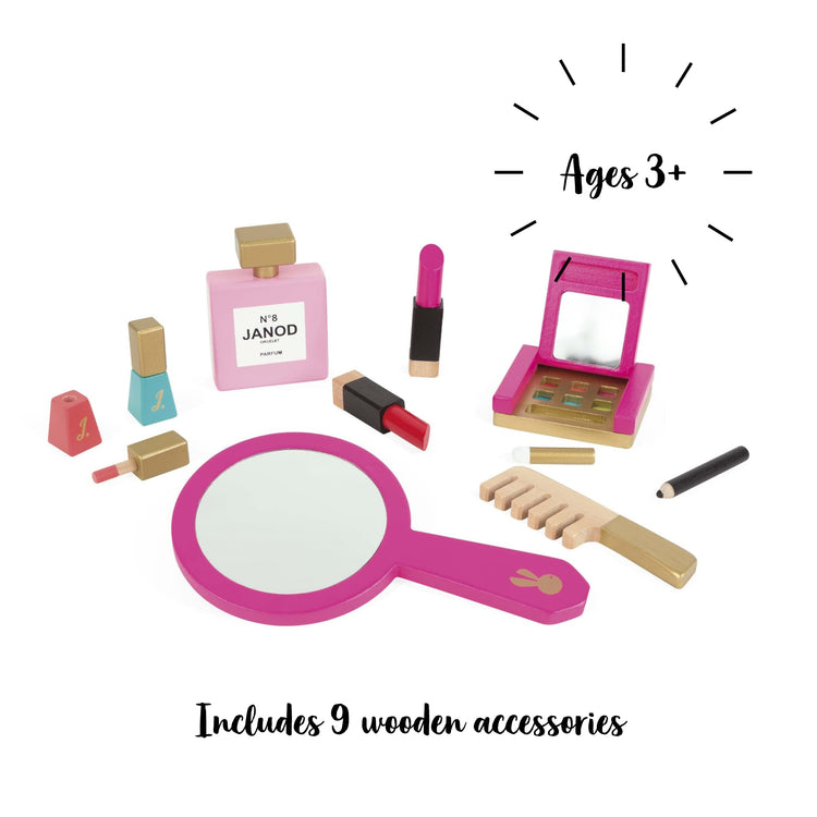 Janod Little Miss Vanity Case - 9-piece Pretend Play Beauty Kit