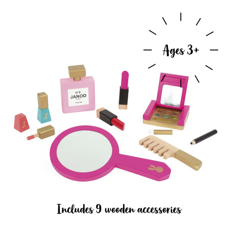 Janod Little Miss Vanity Case - 9-piece Pretend Play Beauty Kit