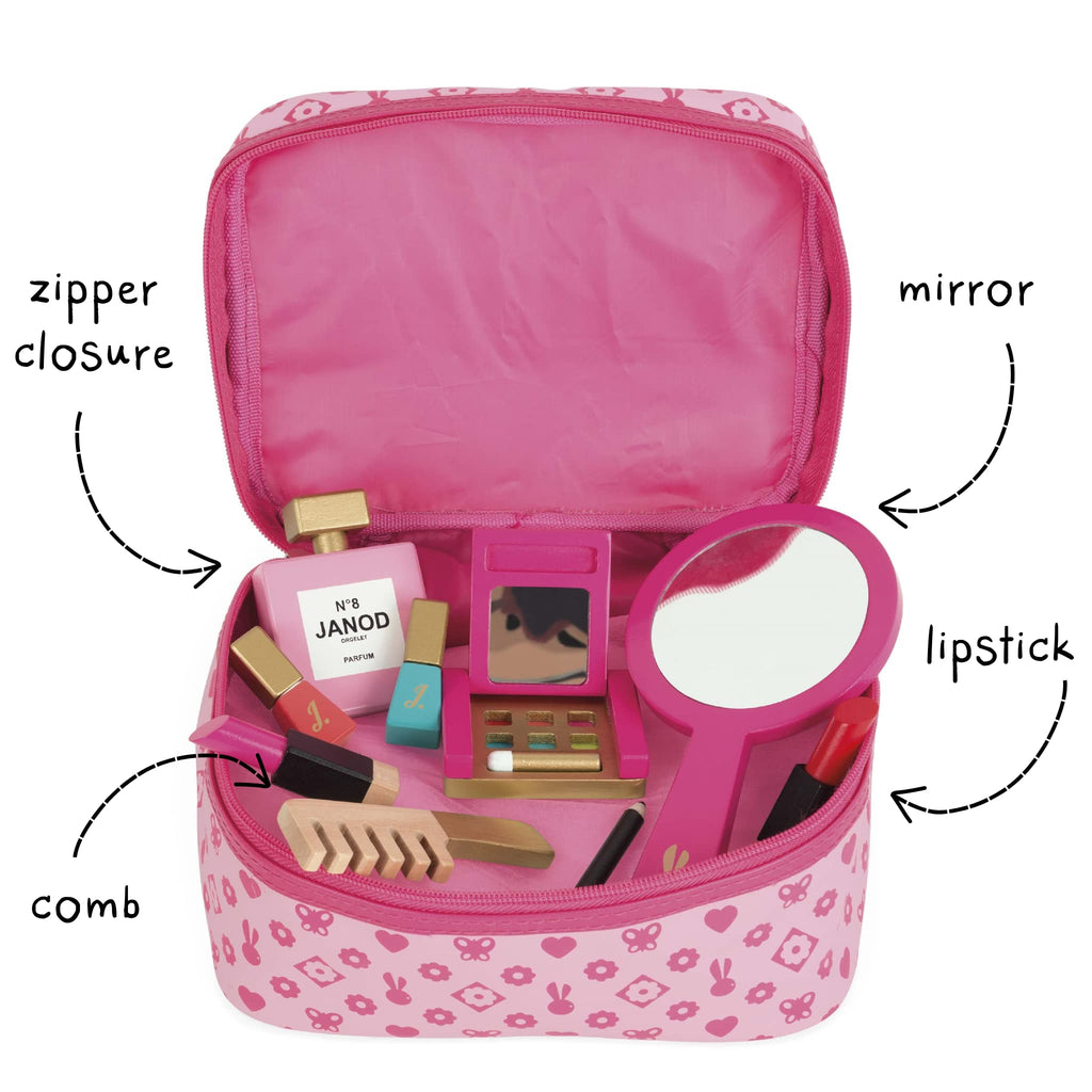 Janod Little Miss Vanity Case - 9-piece Pretend Play Beauty Kit