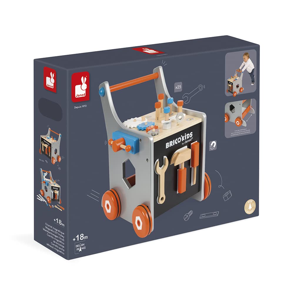 Janod Magnetic DIY Wooden Trolley - 26 Accessories Tool Walker