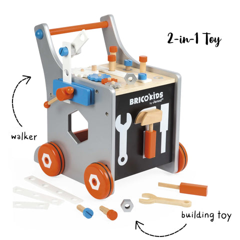 Janod Magnetic DIY Wooden Trolley - 26 Accessories Tool Walker