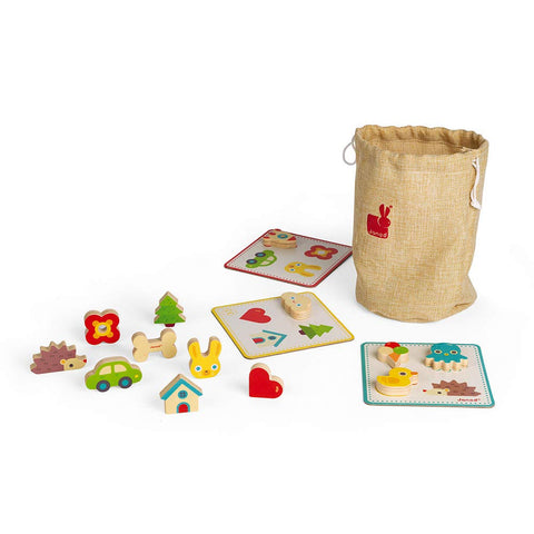 Janod Memory Touch Game - 21 Wooden Pieces, Feel and Find