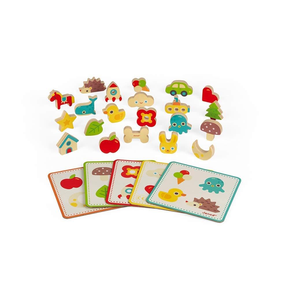 Janod Memory Touch Game - 21 Wooden Pieces, Feel and Find
