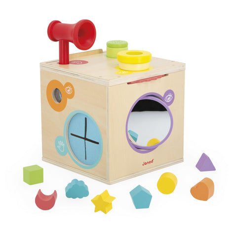 Janod Sensory Box Cube - Busy Board Fun From 18 Months+