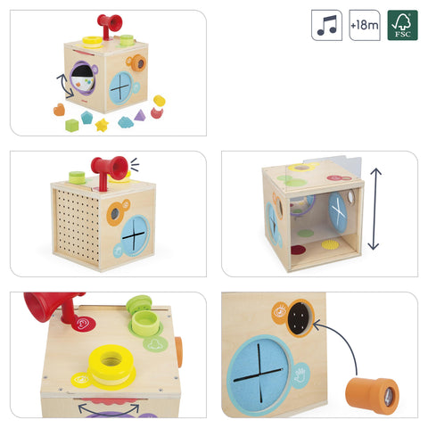 Janod Sensory Box Cube - Busy Board Fun From 18 Months+