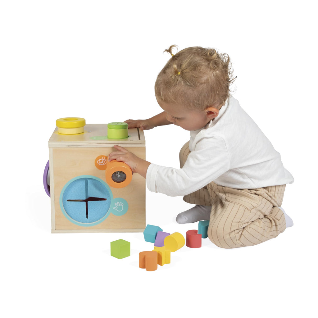 Janod Sensory Box Cube - Busy Board Fun From 18 Months+
