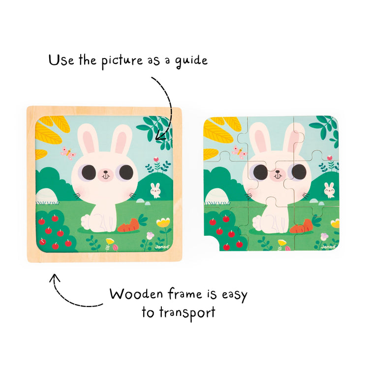 Janod Forest Animal Puzzles - 3 Wooden Jigsaws for Toddlers