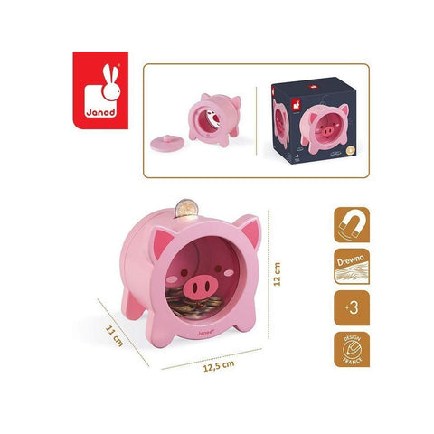 Janod Pink Piggy Bank - Magnetic Wooden Saver Kids Love