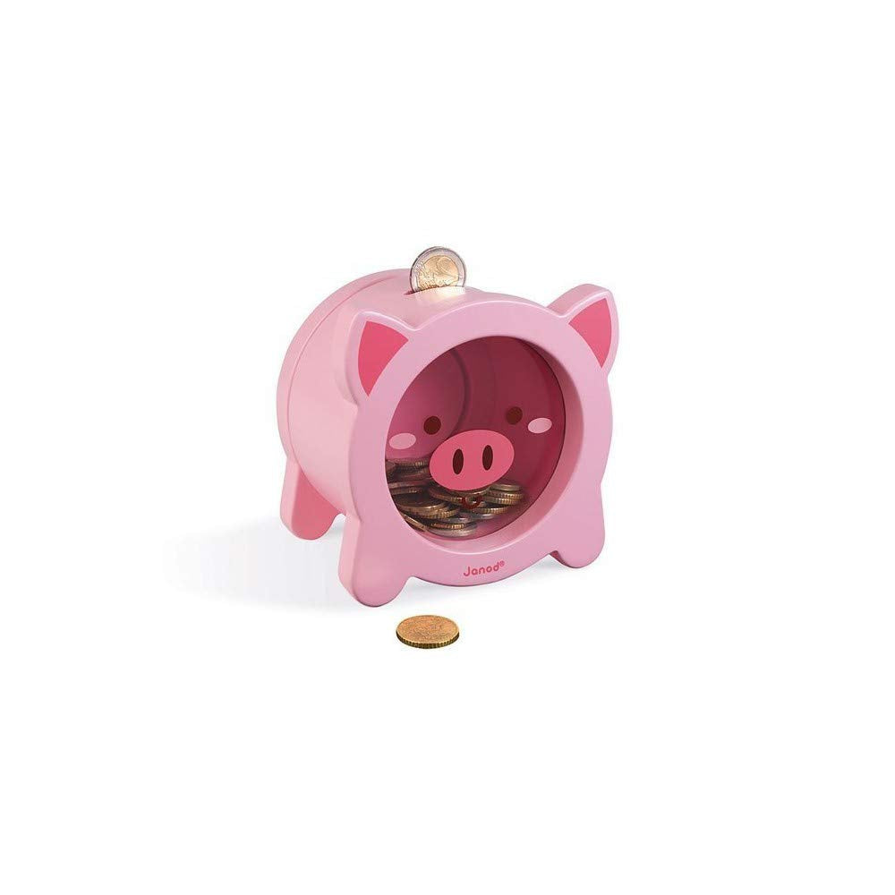 Janod Pink Piggy Bank - Magnetic Wooden Saver Kids Love