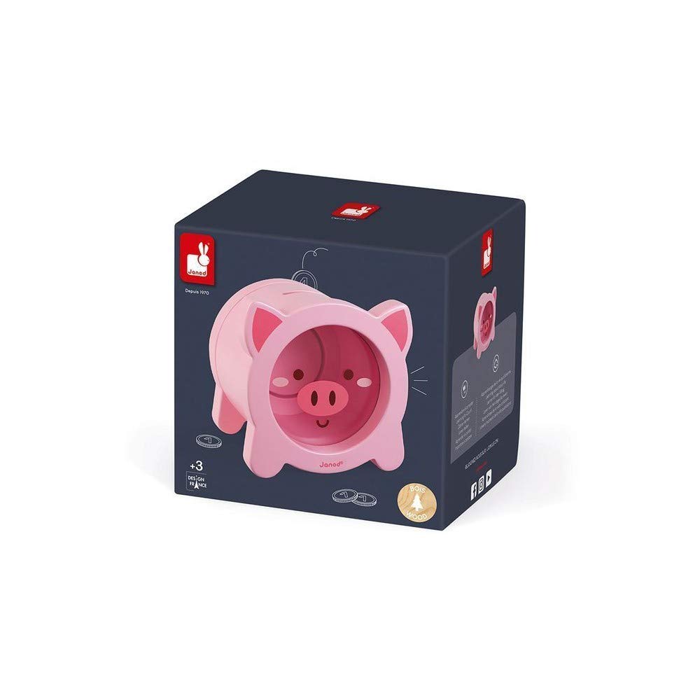 Janod Pink Piggy Bank - Magnetic Wooden Saver Kids Love