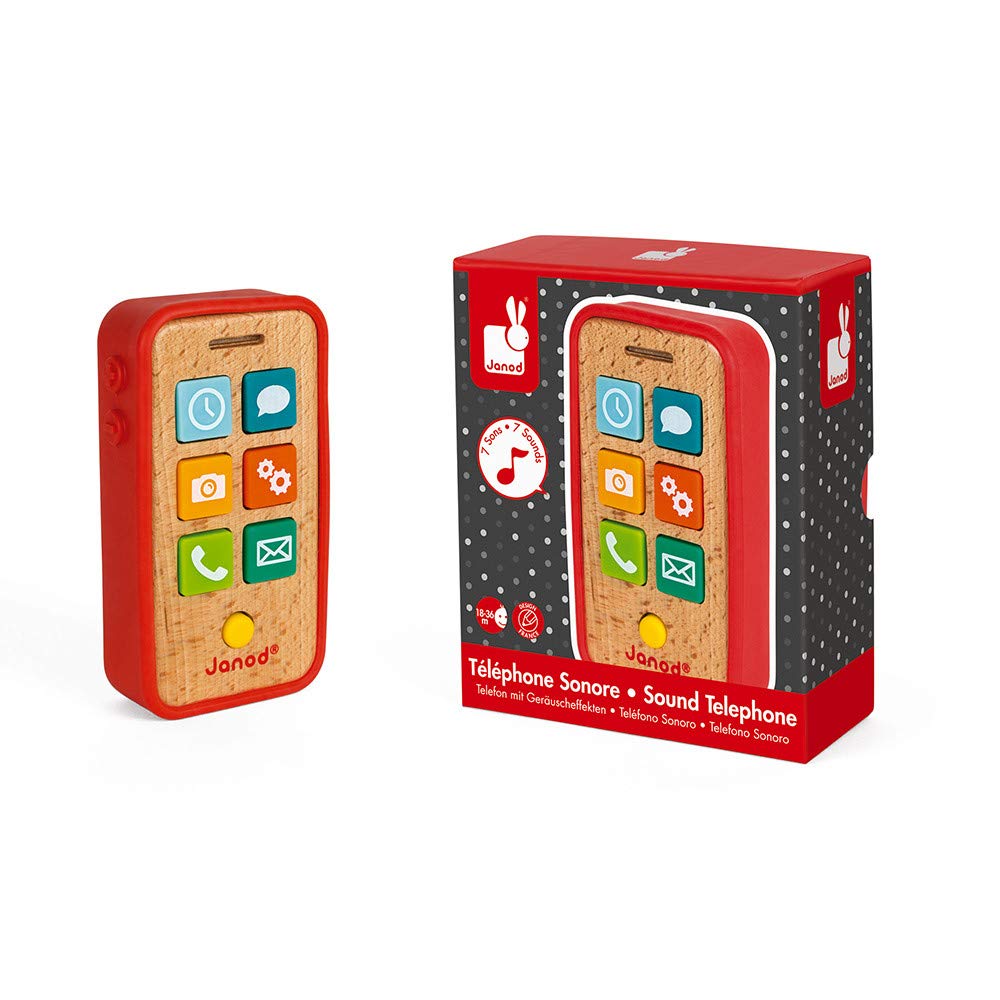 Janod Sound Telephone - Pretend Play Phone with 7 Sound Buttons