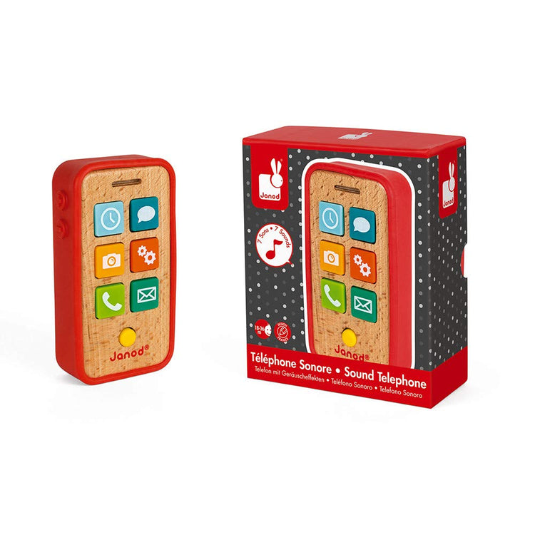Janod Sound Telephone - Pretend Play Phone with 7 Sound Buttons