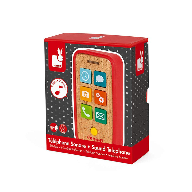 Janod Sound Telephone - Pretend Play Phone with 7 Sound Buttons