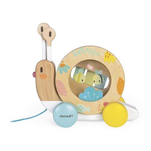 Janod Pure Pull-Along Snail - 2-in-1 Wooden Musical Toy