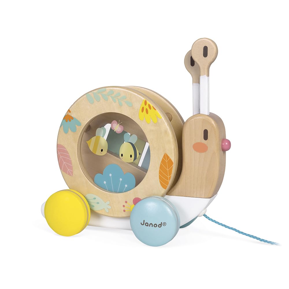 Janod Pure Pull-Along Snail - 2-in-1 Wooden Musical Toy
