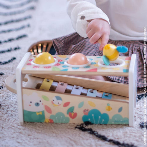Janod Pure Tap Xylophone Bench - Cherry Wood Balls and Hammer