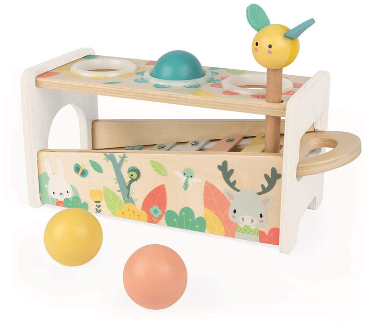 Janod Pure Tap Xylophone Bench - Cherry Wood Balls and Hammer