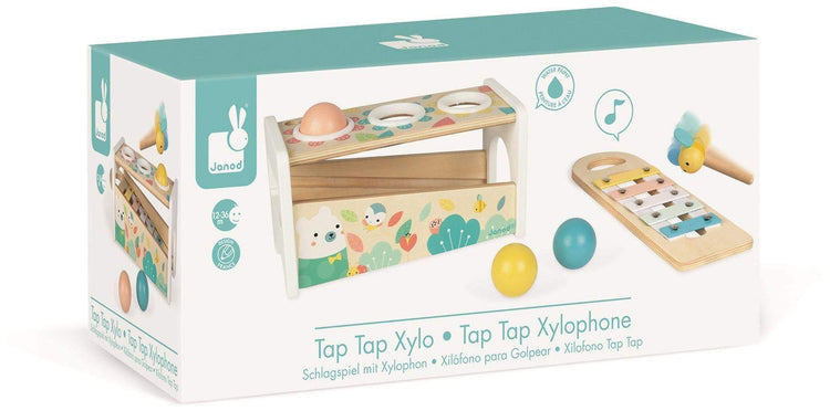 Janod Pure Tap Xylophone Bench - Cherry Wood Balls and Hammer