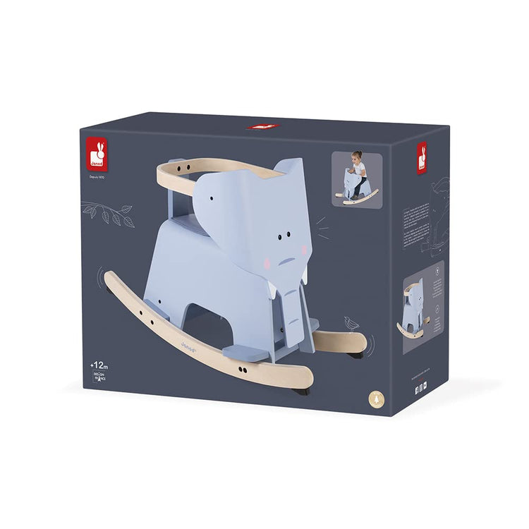 Janod Rocking Elephant - Wooden Ride-On with Anti-Tip Base