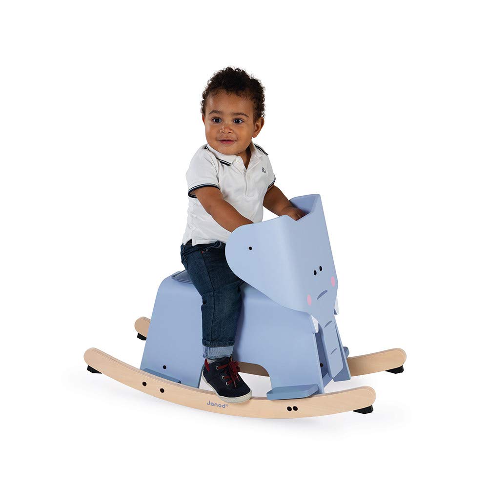 Janod Rocking Elephant - Wooden Ride-On with Anti-Tip Base