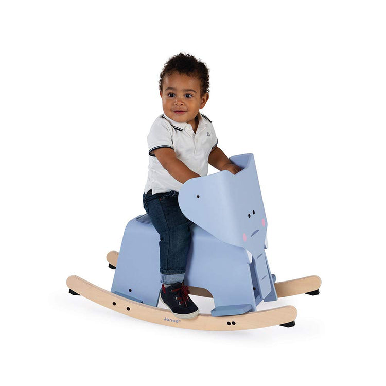 Janod Rocking Elephant - Wooden Ride-On with Anti-Tip Base