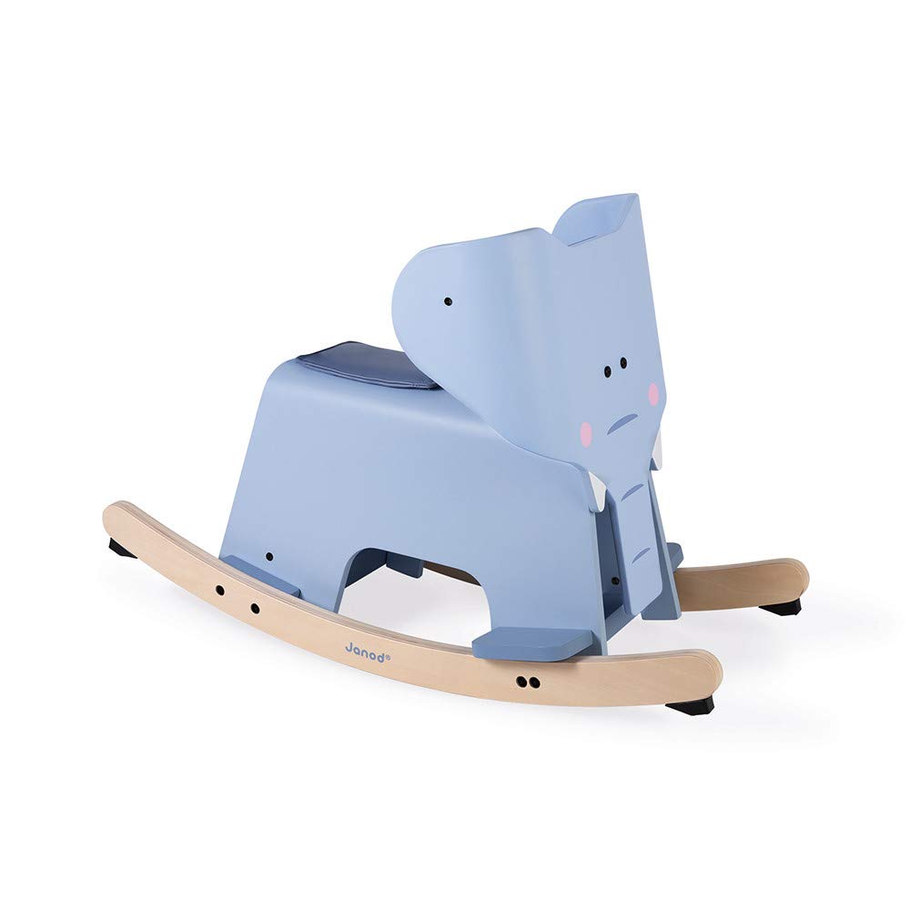 Janod Rocking Elephant - Wooden Ride-On with Anti-Tip Base