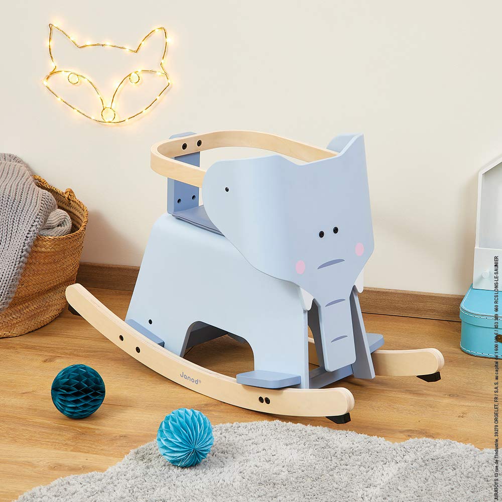 Janod Rocking Elephant - Wooden Ride-On with Anti-Tip Base