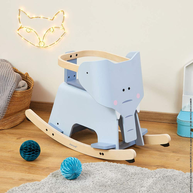Janod Rocking Elephant - Wooden Ride-On with Anti-Tip Base