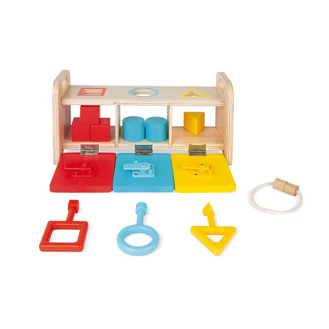 Janod Shape Sorter Box - Keys, Locks, and Shapes in Wood