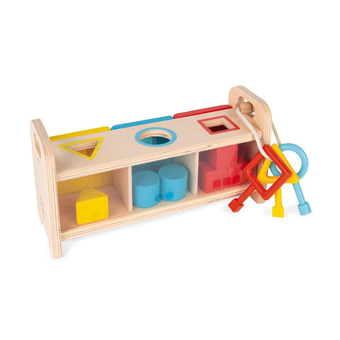Janod Shape Sorter Box - Keys, Locks, and Shapes in Wood