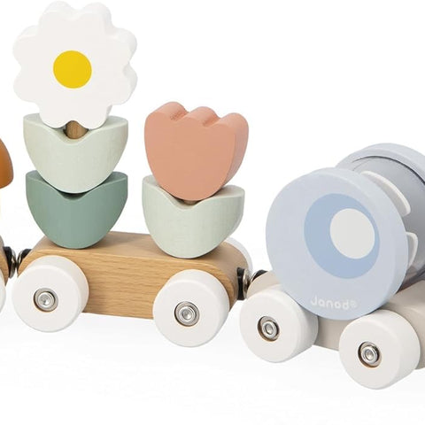 Janod Snail Train - 2 Wagons, 10 Pieces, Removable Rattle