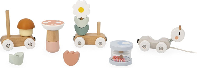 Janod Snail Train - 2 Wagons, 10 Pieces, Removable Rattle