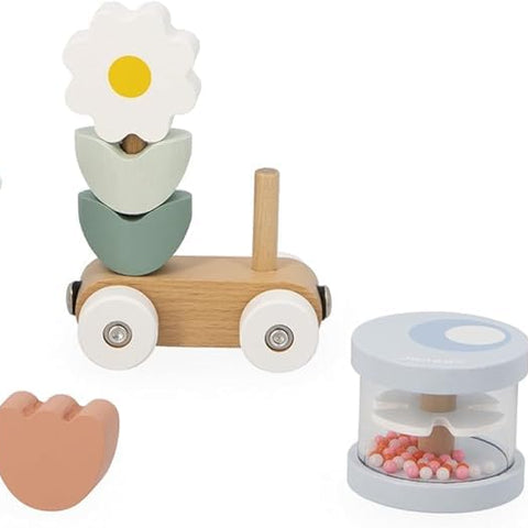 Janod Snail Train - 2 Wagons, 10 Pieces, Removable Rattle