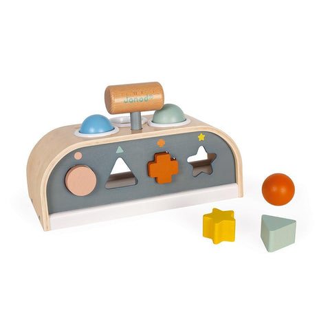Janod Sweet Cocoon 3-in-1 Wooden Toy - Tap, Sort and Stack