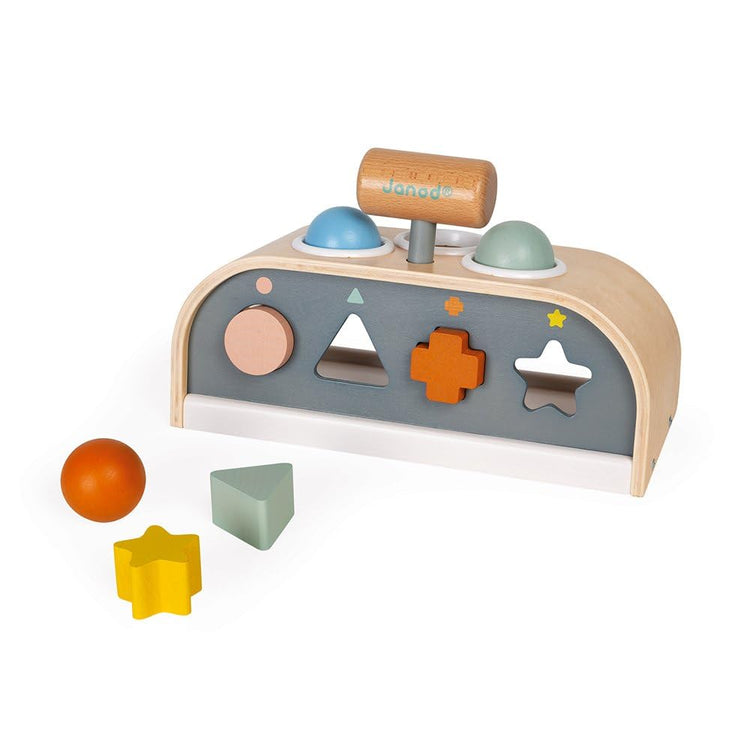 Janod Sweet Cocoon 3-in-1 Wooden Toy - Tap, Sort and Stack
