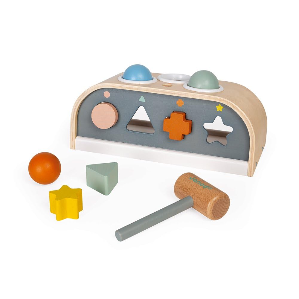 Janod Sweet Cocoon 3-in-1 Wooden Toy - Tap, Sort and Stack