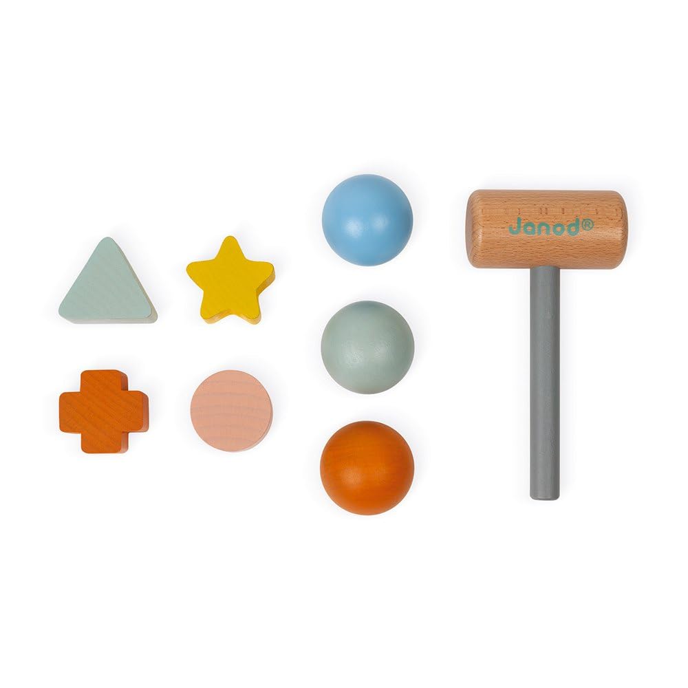 Janod Sweet Cocoon 3-in-1 Wooden Toy - Tap, Sort and Stack