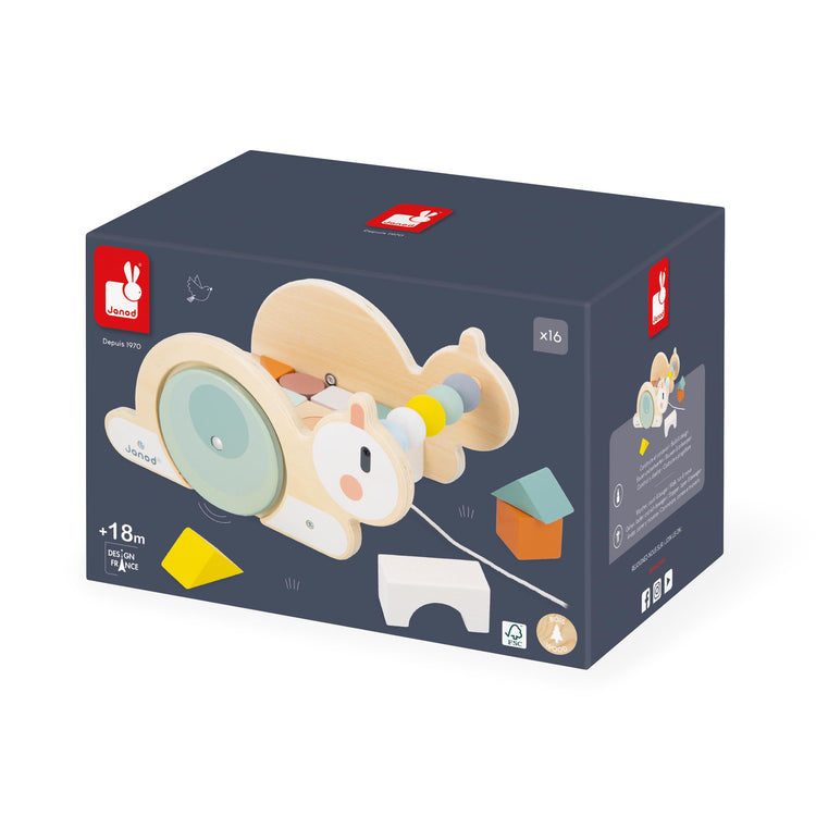 Janod Snail Cube Trolley - 17-Piece Pull-Along Shape Sorter