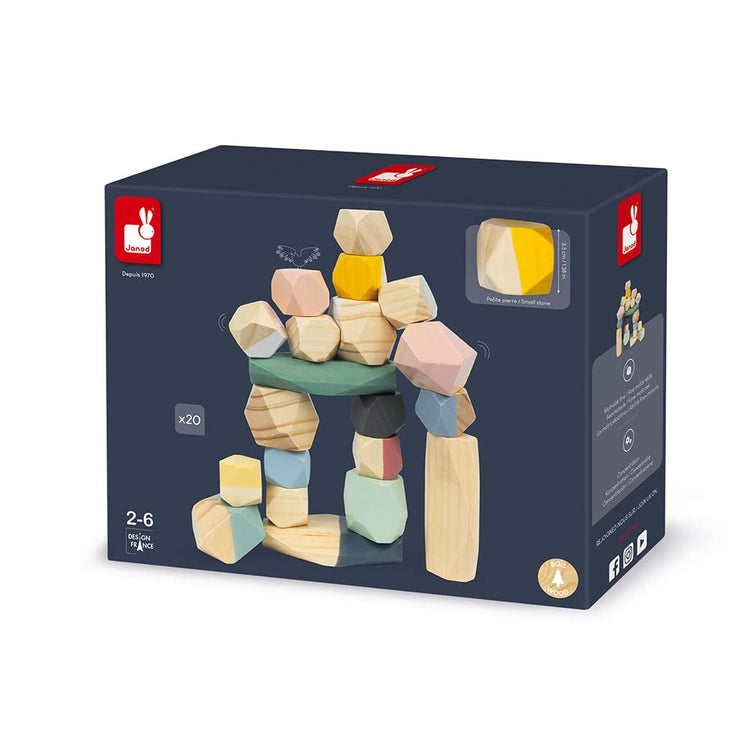 Janod Stacking Stones - 20 Wooden Pieces for Balance Play