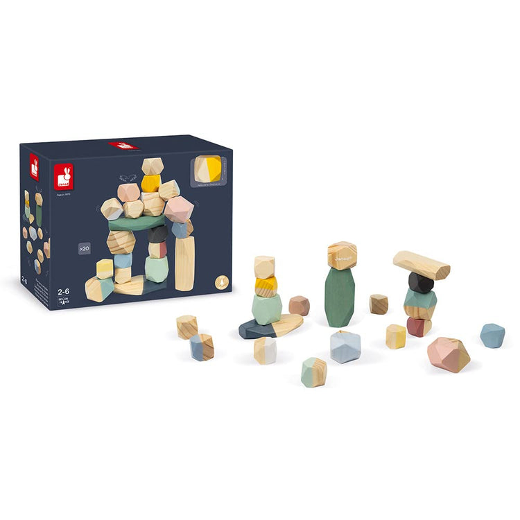 Janod Stacking Stones - 20 Wooden Pieces for Balance Play