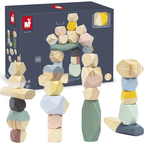 Janod Stacking Stones - 20 Wooden Pieces for Balance Play