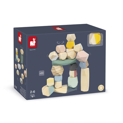 Janod Stacking Stones - 20 Wooden Pieces for Balance Play