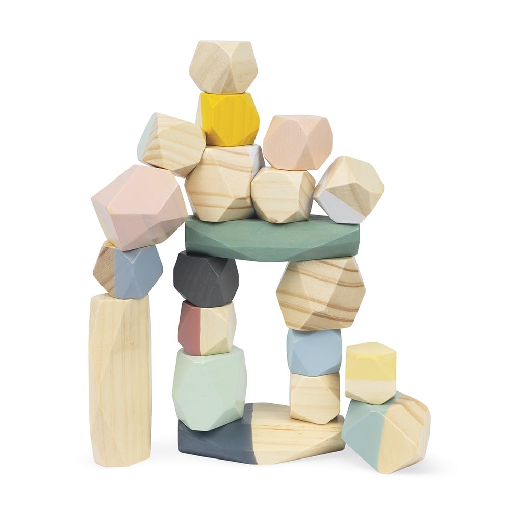Janod Stacking Stones - 20 Wooden Pieces for Balance Play