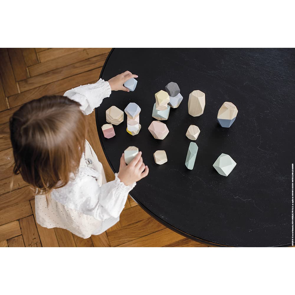 Janod Stacking Stones - 20 Wooden Pieces for Balance Play