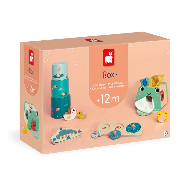 Janod Toy Box 12M - 4 Early Learning Toys for Baby Growth