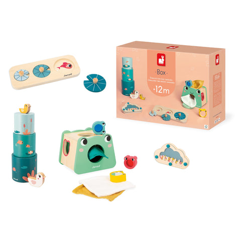 Janod Toy Box 12M - 4 Early Learning Toys for Baby Growth