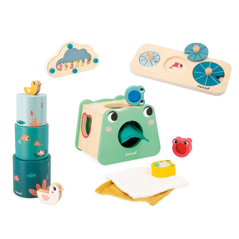 Janod Toy Box 12M - 4 Early Learning Toys for Baby Growth