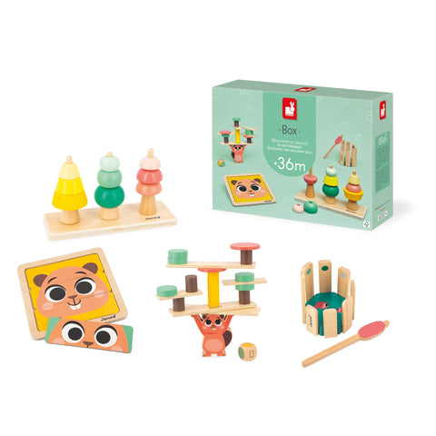 Janod Toy Box 36M - 4 Age-Right Toys for Curious Minds+